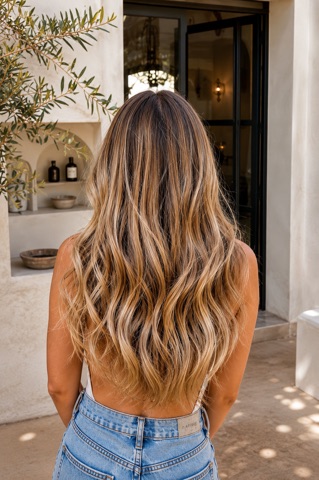 Custom tape-in hair extensions result by Katie Shumway in Dana Point, CA