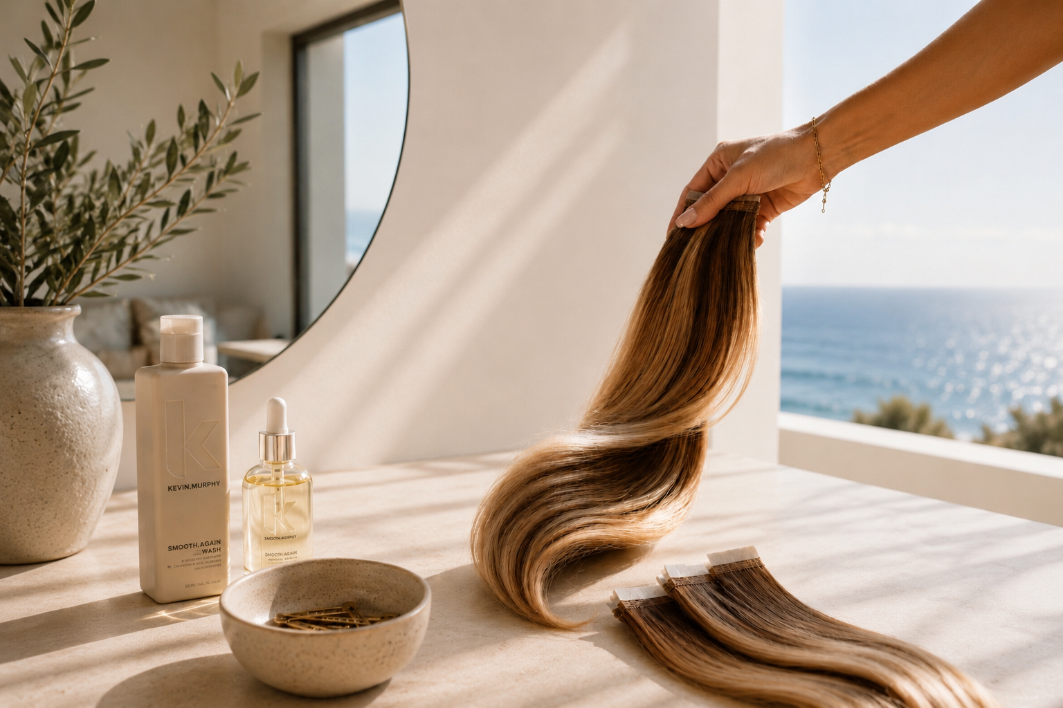 Luxury hair design by Katie Shumway in Dana Point, CA — balayage and extensions studio